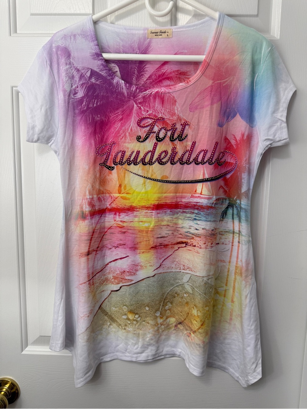 Fort Lauderdale Beach Graphic Tee - Multicolor Sunset Print